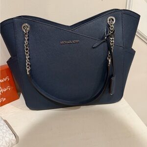 Michael Kors Dark Blue Chain Strap Tote with wallet